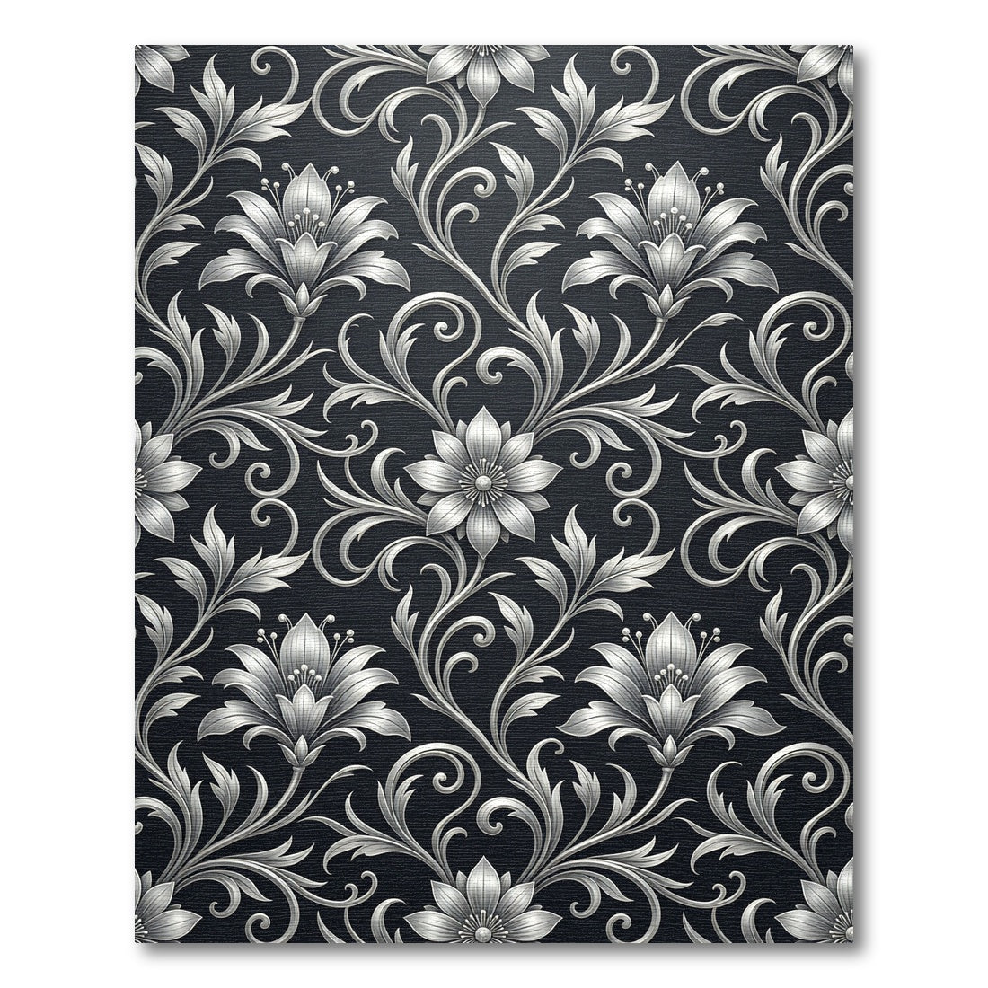 Silver Floral Scrollwork Dark Rug