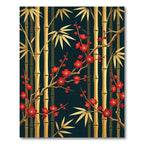 Golden Bamboo and Red Blossom Serenity Rug