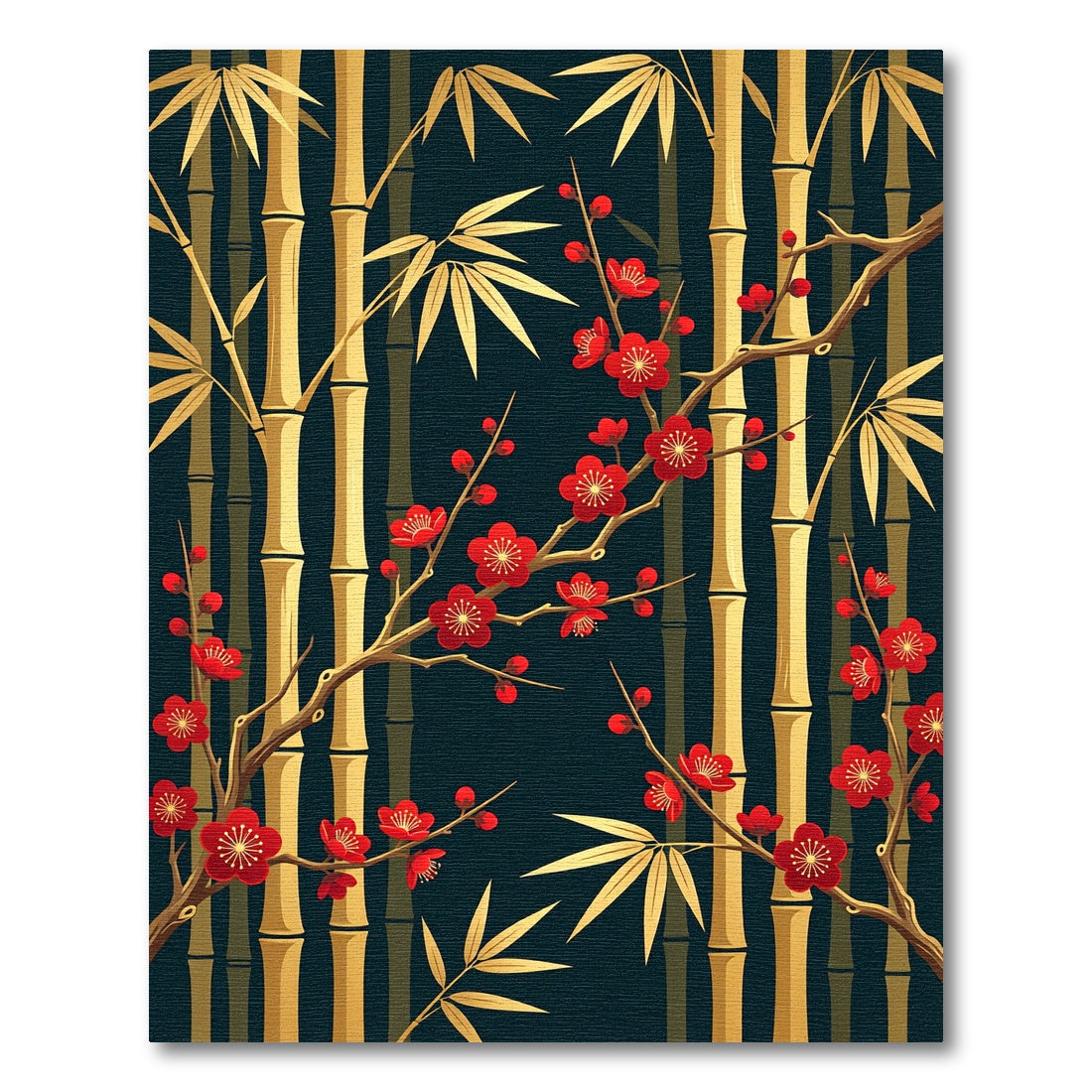 Golden Bamboo and Red Blossom Serenity Rug