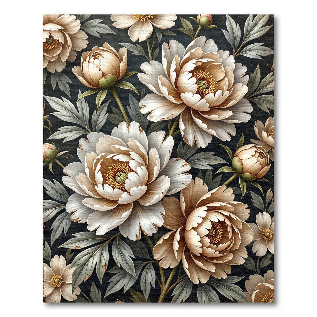 Creamy White Peony Floral Garden Rug