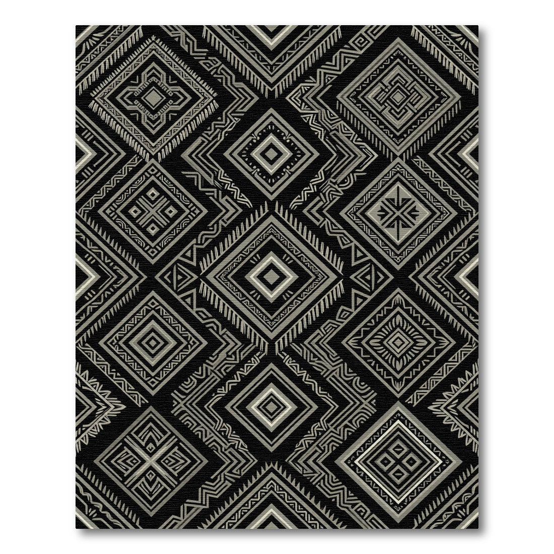 Sophisticated Monochrome Geometric Tribal Diamond Rug
