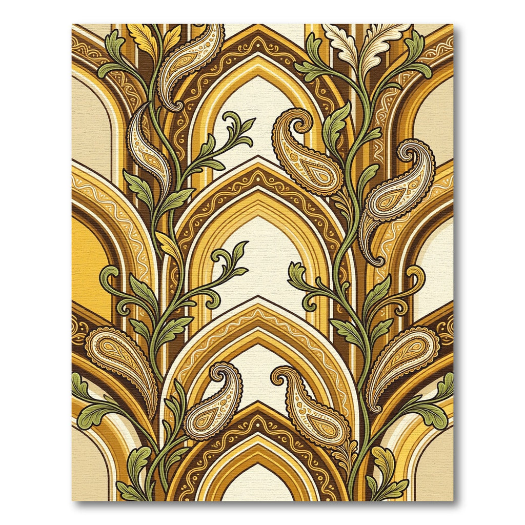Golden Paisley Arched Floral Vine Rug