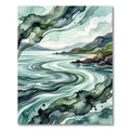 Abstract Watercolor Coastal Wave Landscape Rug