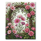 Romantic Pink Rose and Cosmos Garden Rug