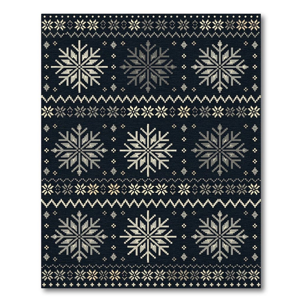Dark Blue Pixelated Snowflake Fair Isle Rug
