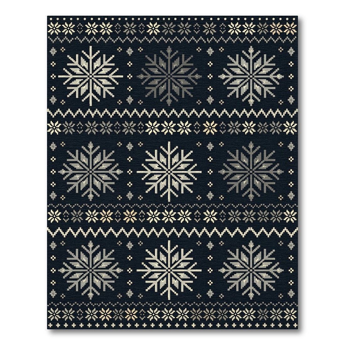 Dark Blue Pixelated Snowflake Fair Isle Rug