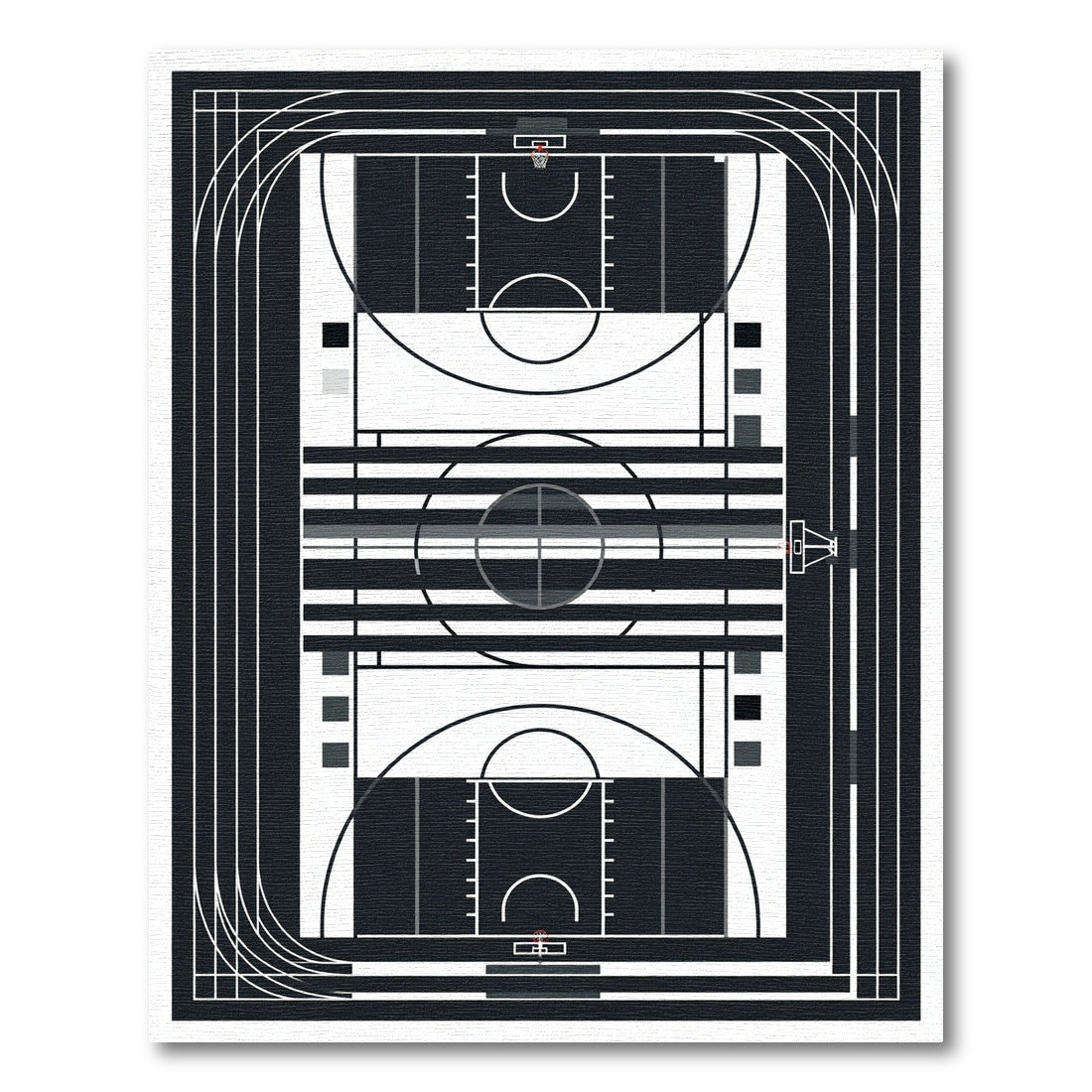 Modern Monochrome Basketball Court Graphic Rug