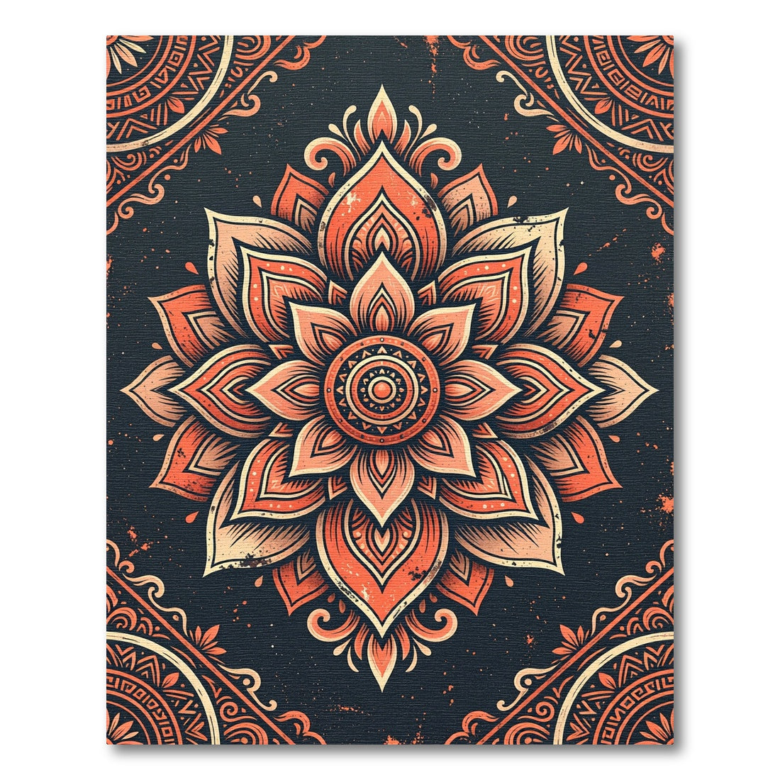 Burnt Orange Floral Mandala Medallion Rug