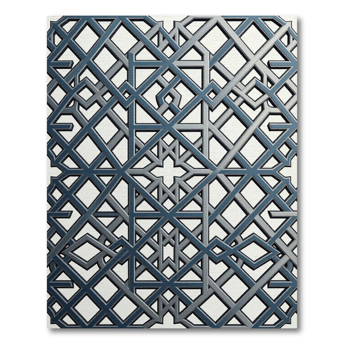 Sophisticated Midnight Geometric Lattice Grid Rug