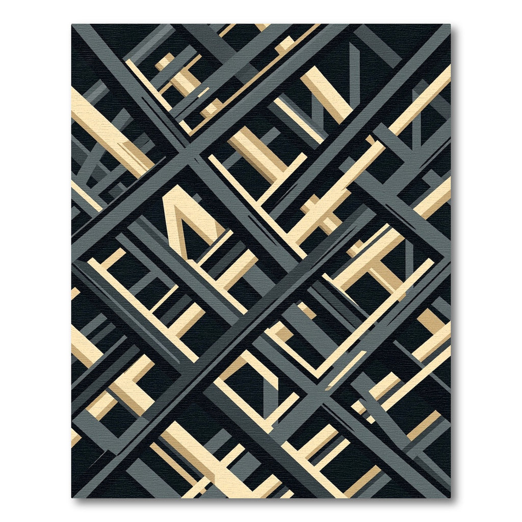 Modern Black and Gold Geometric Grid Rug