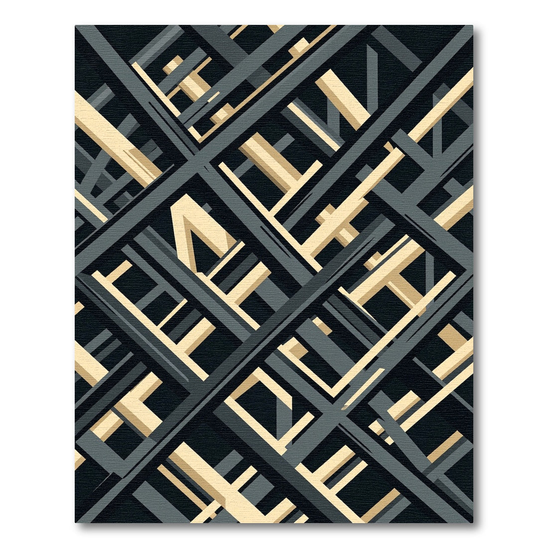 Modern Black and Gold Geometric Grid Rug