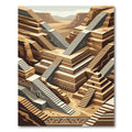 Earthy Brown Geometric Stairway Landscape Rug