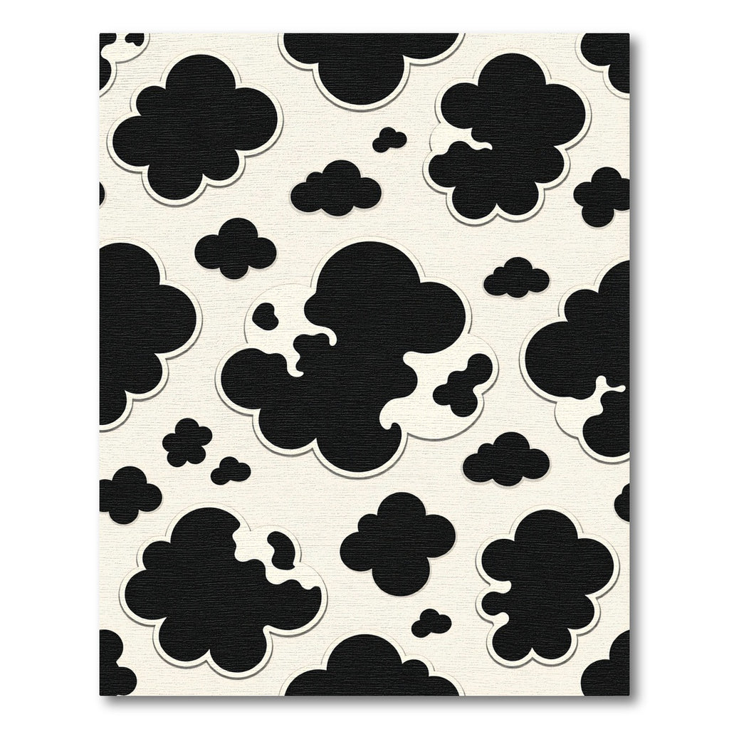 Minimalist Black and Cream Cloudy Texture Rug