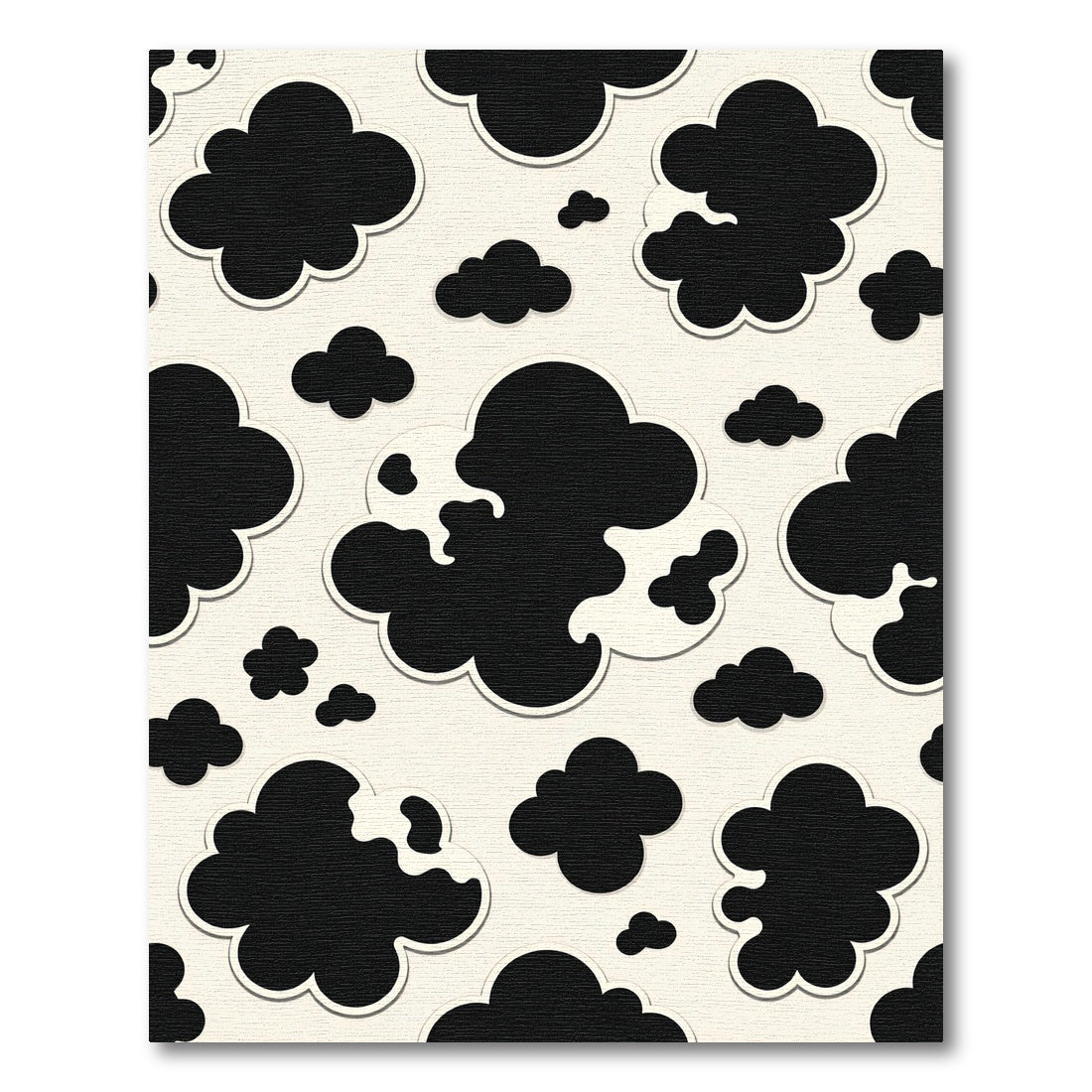 Minimalist Black and Cream Cloudy Texture Rug