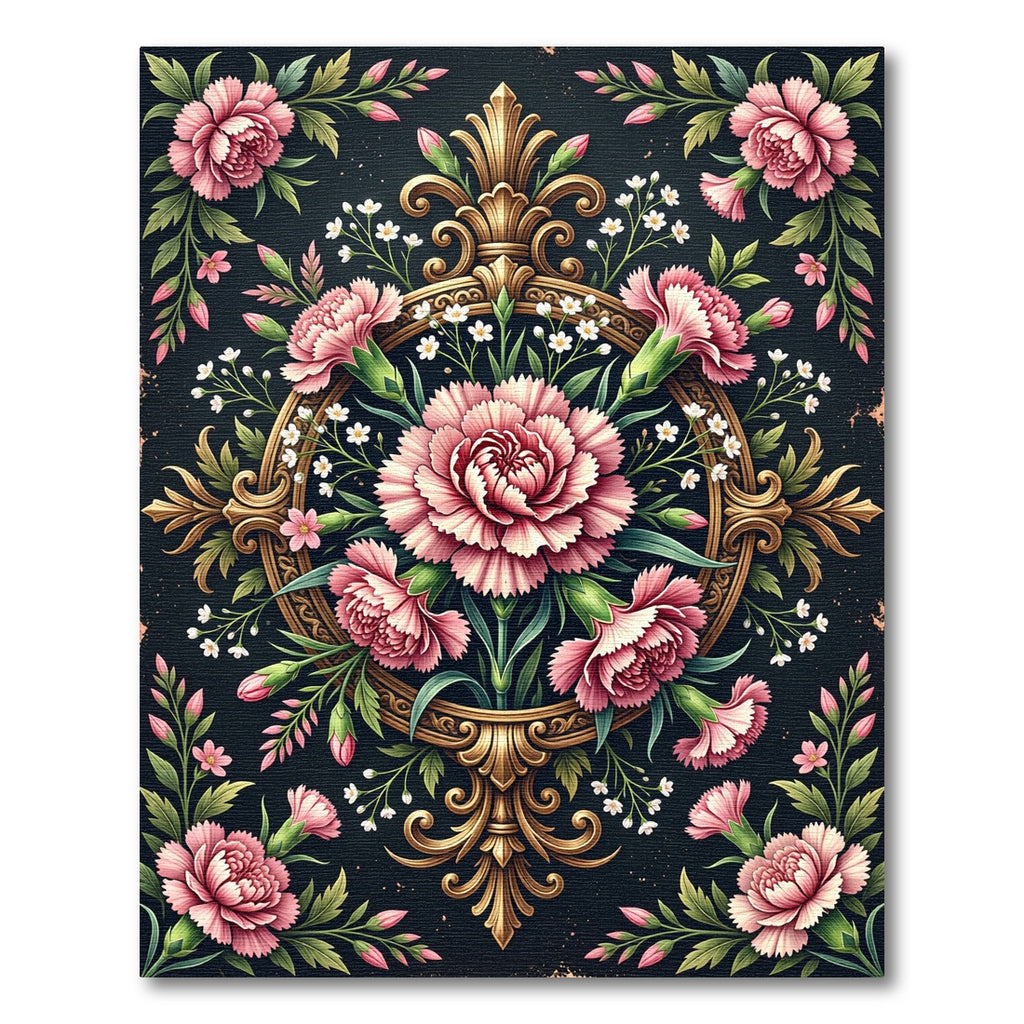 Vintage Pink Carnation Golden Medallion Rug