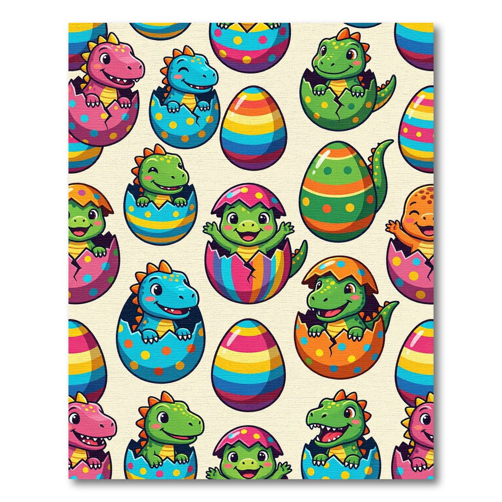 Playful Colorful Hatching Dinosaur Easter Eggs Rug