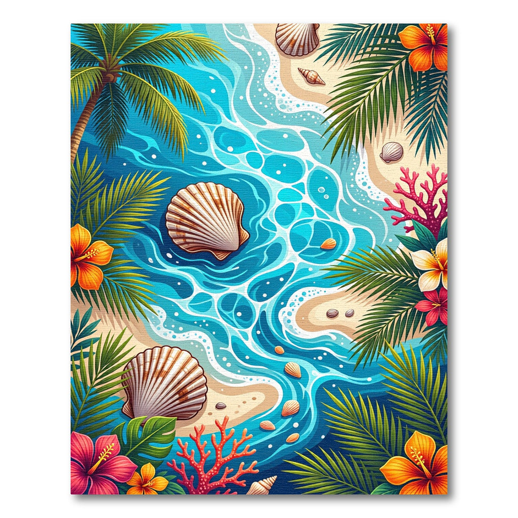 Vibrant Tropical Seashell Aquatic Island Rug