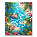Vibrant Tropical Seashell Aquatic Island Rug