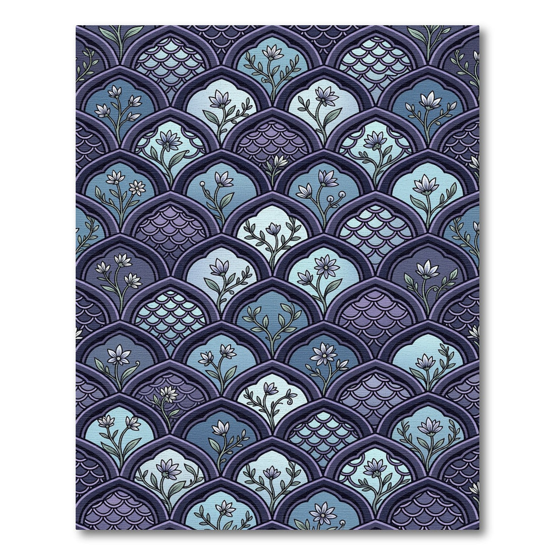 Indigo Floral Scalloped Arch Tile Rug