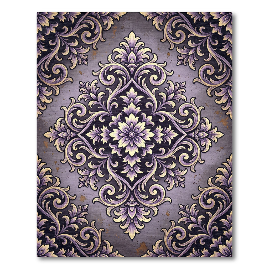 Elegant Violet Gold Floral Damask Rug