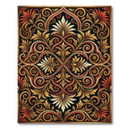 Elegant Golden Scroll Damask Art Rug