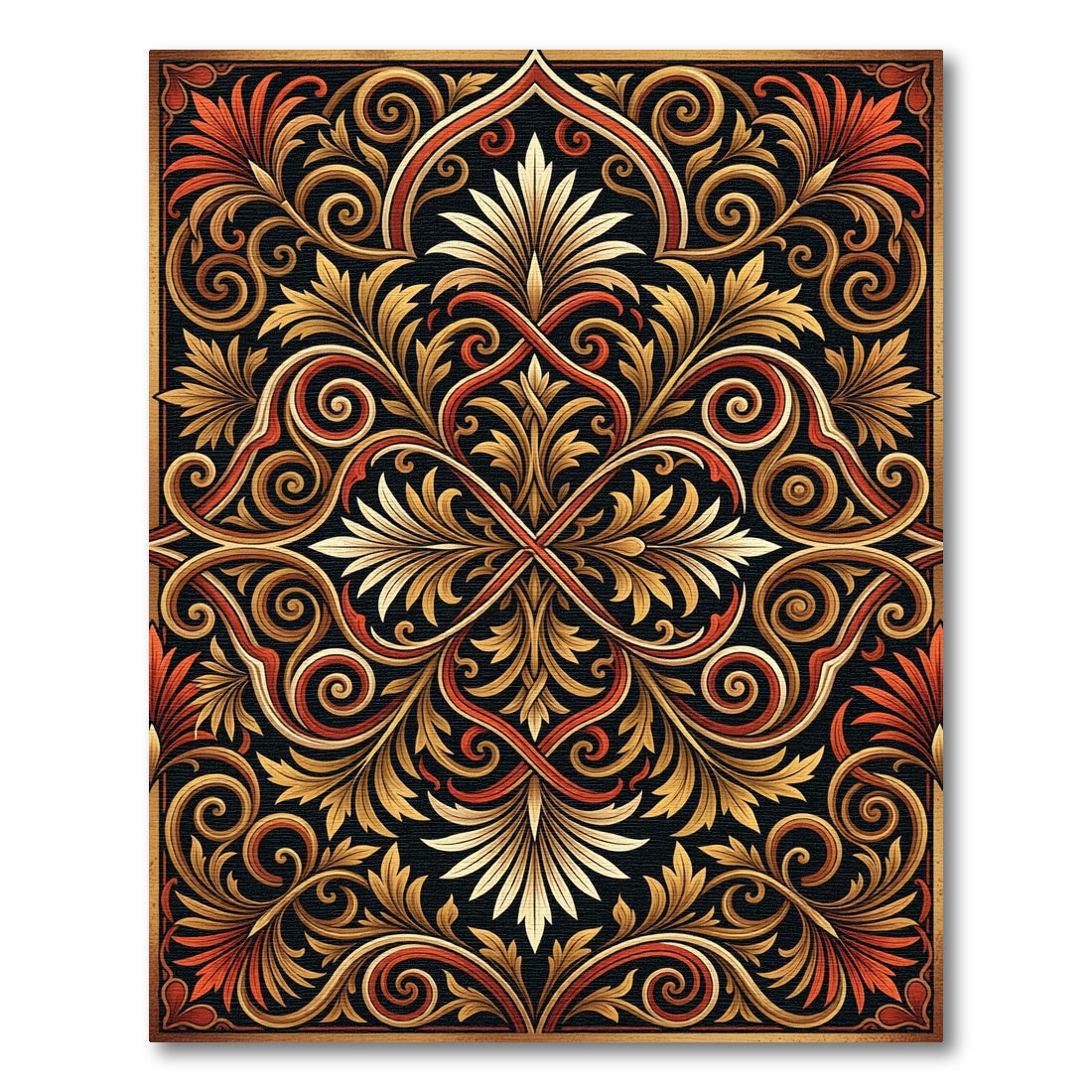 Elegant Golden Scroll Damask Art Rug