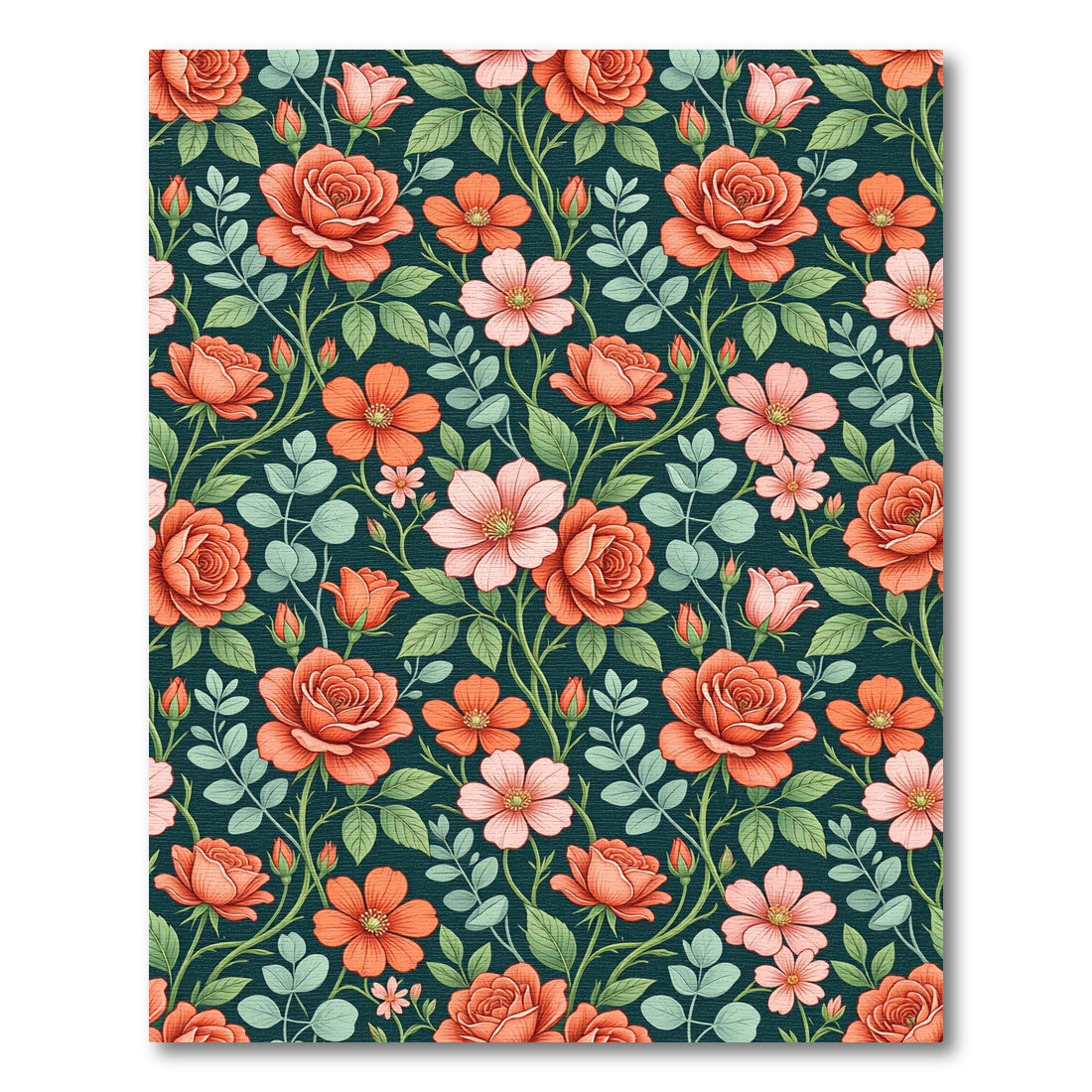 Dark Botanical Rose Floral Meadow Rug