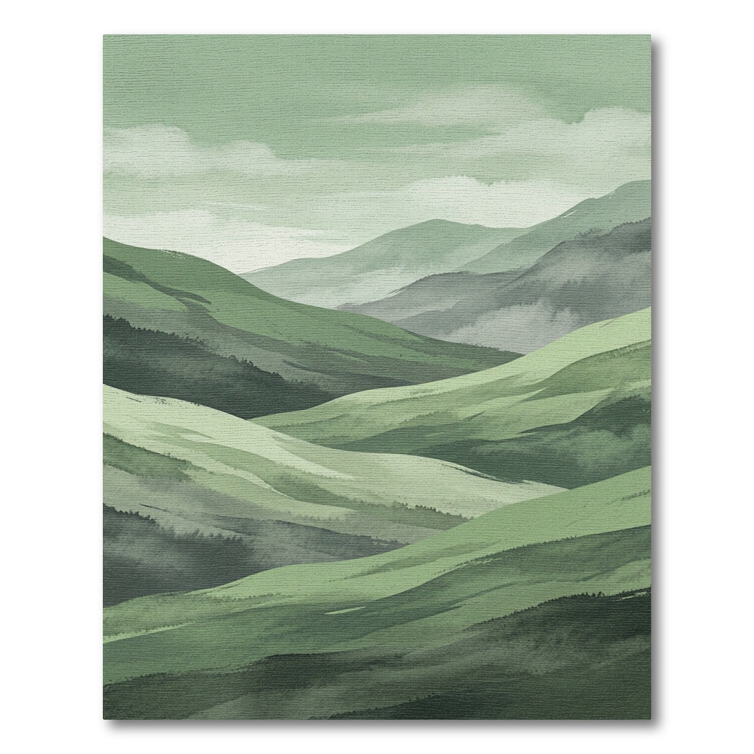 Ethereal Sage Green Layered Mountain Landscape Rug