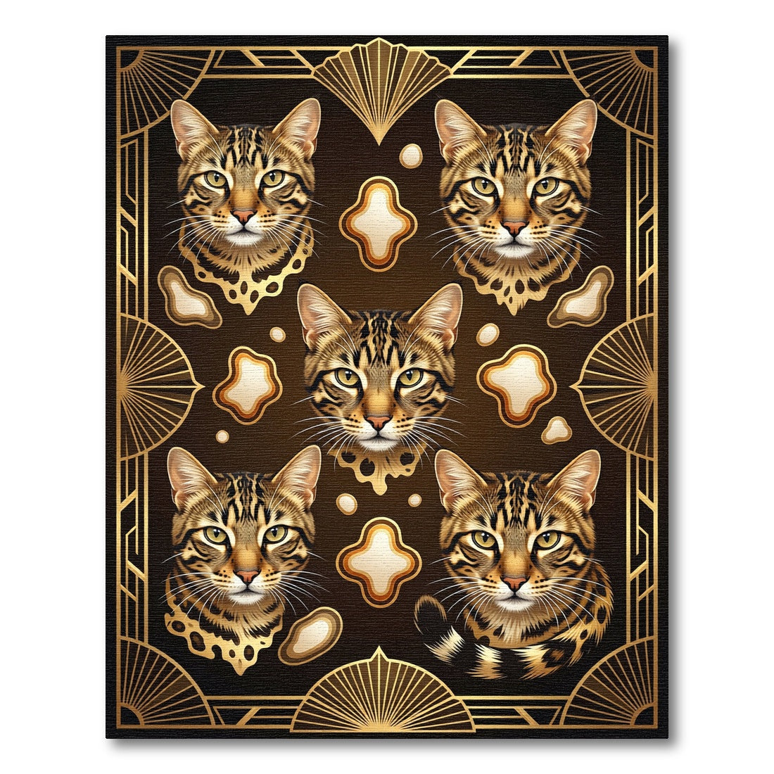 Gilded Art Deco Feline Portrait Rug