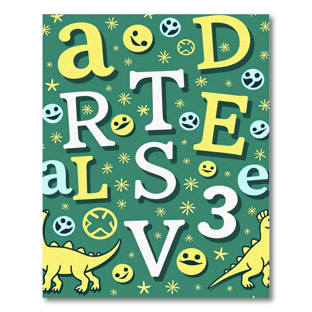 Yellow Dinosaurs White Letters Green Rug