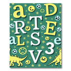 Yellow Dinosaurs White Letters Green Rug