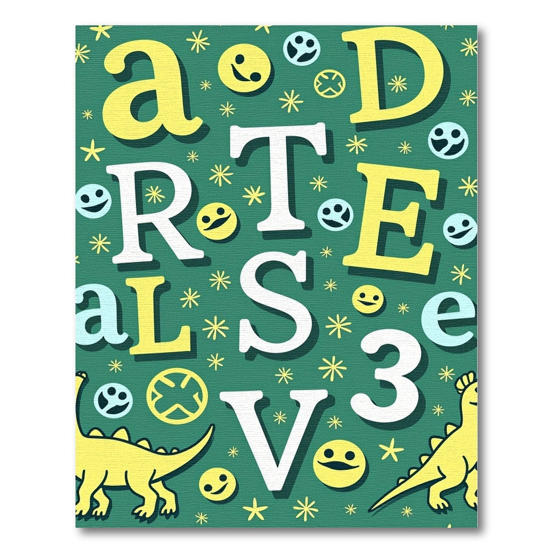 Yellow Dinosaurs White Letters Green Rug
