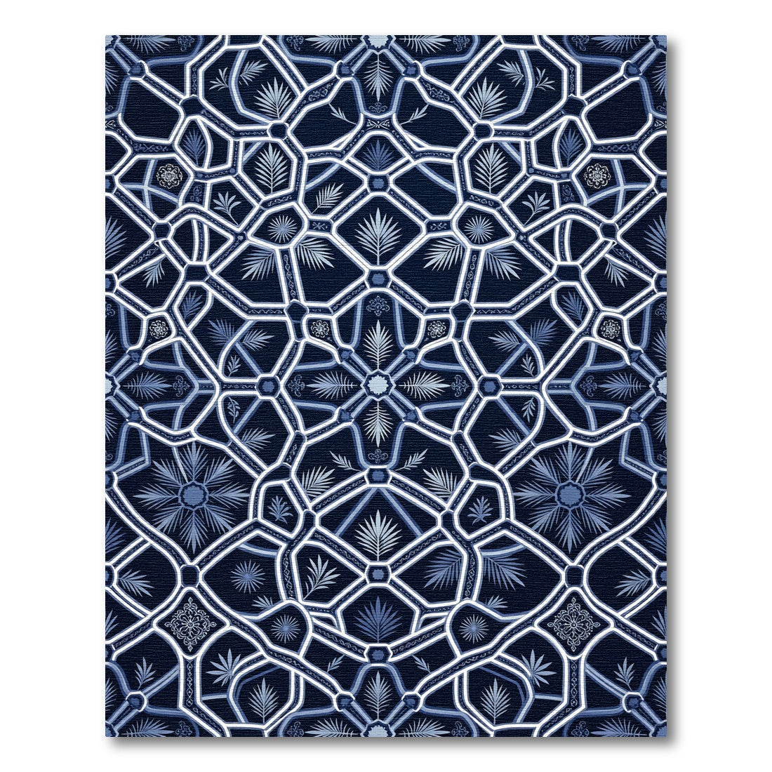 Deep Blue Geometric Fern Lattice Rug