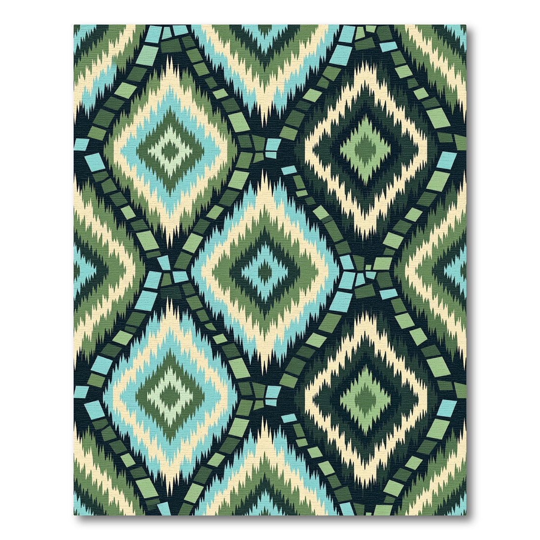 Green Blue Cream Diamond Stripe Rug