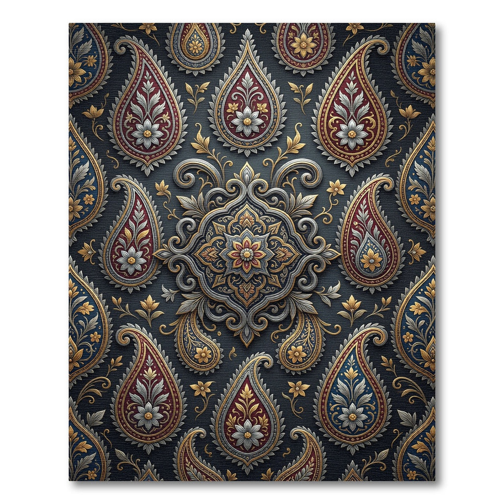 Ornate Crimson Gold Paisley Medallion Rug