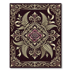Elegant Burgundy Rose Gold Fern Medallion Rug