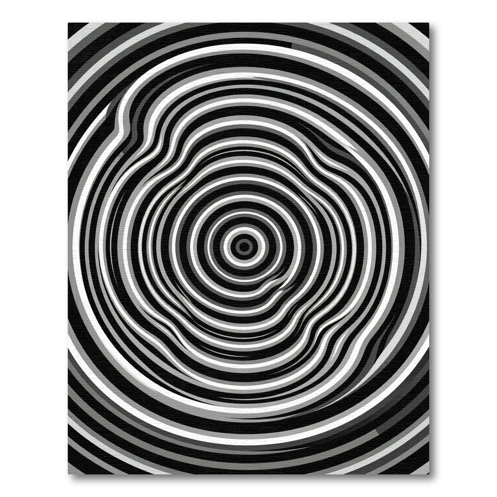 Monochrome Concentric Rippled Circle Abstract Rug