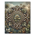 Ornate Golden Tropical Leaf Medallion Rug