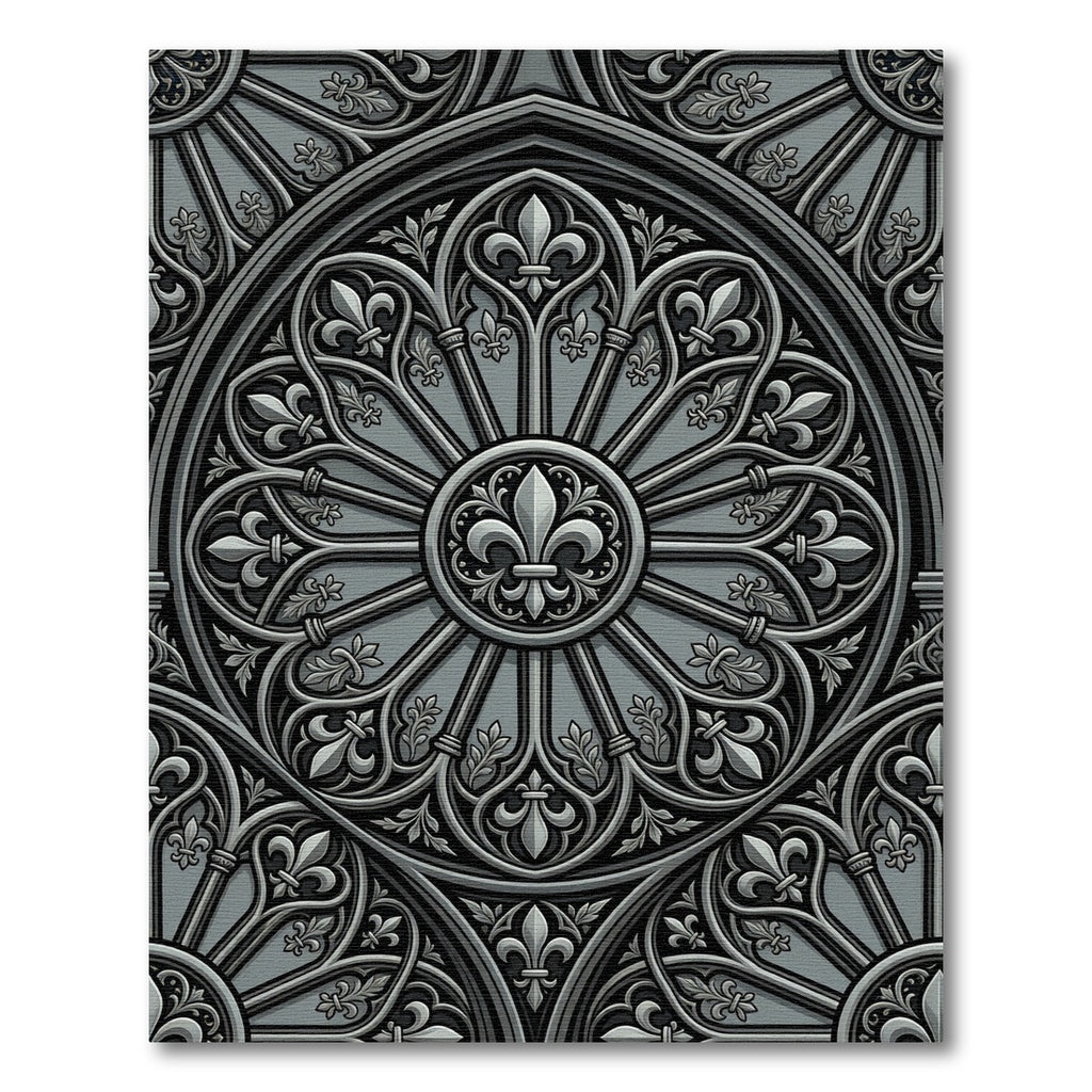 Gothic Charcoal Fleur de Lis Medallion Rug
