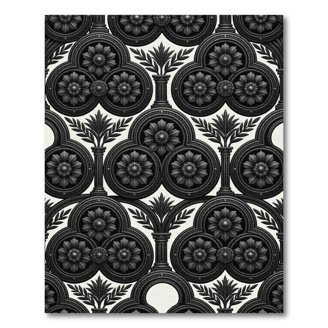 Ornate Black Floral Archway Rug