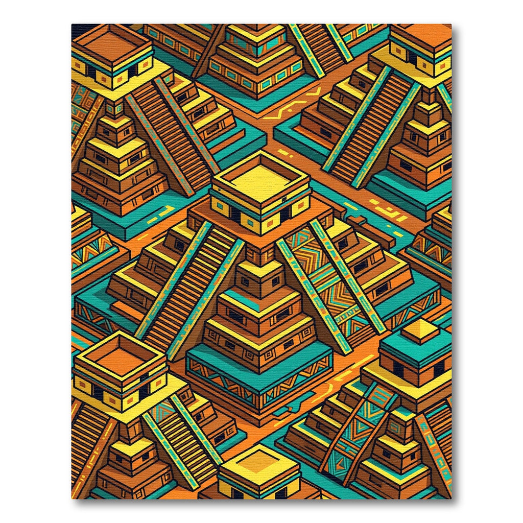 Vibrant Aztec Geometric Step Pyramid Rug