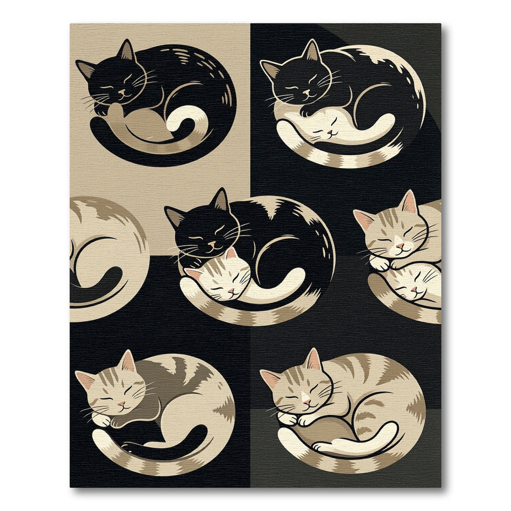 Charming Sleeping Cats Monochrome Art Rug