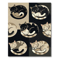 Charming Sleeping Cats Monochrome Art Rug