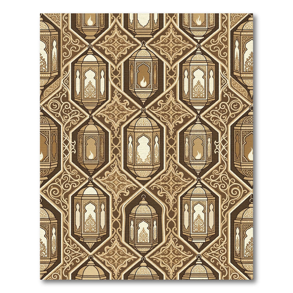 Golden Lantern Geometric Arabesque Scroll Rug