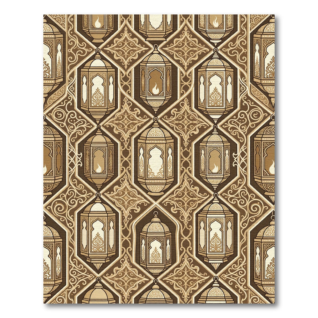 Golden Lantern Geometric Arabesque Scroll Rug