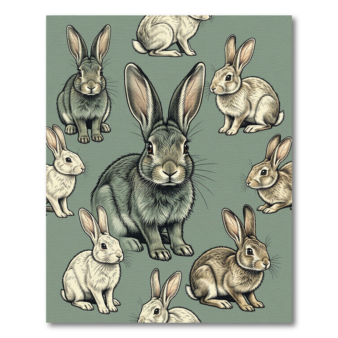Charming Sage Green Woodland Rabbit Rug