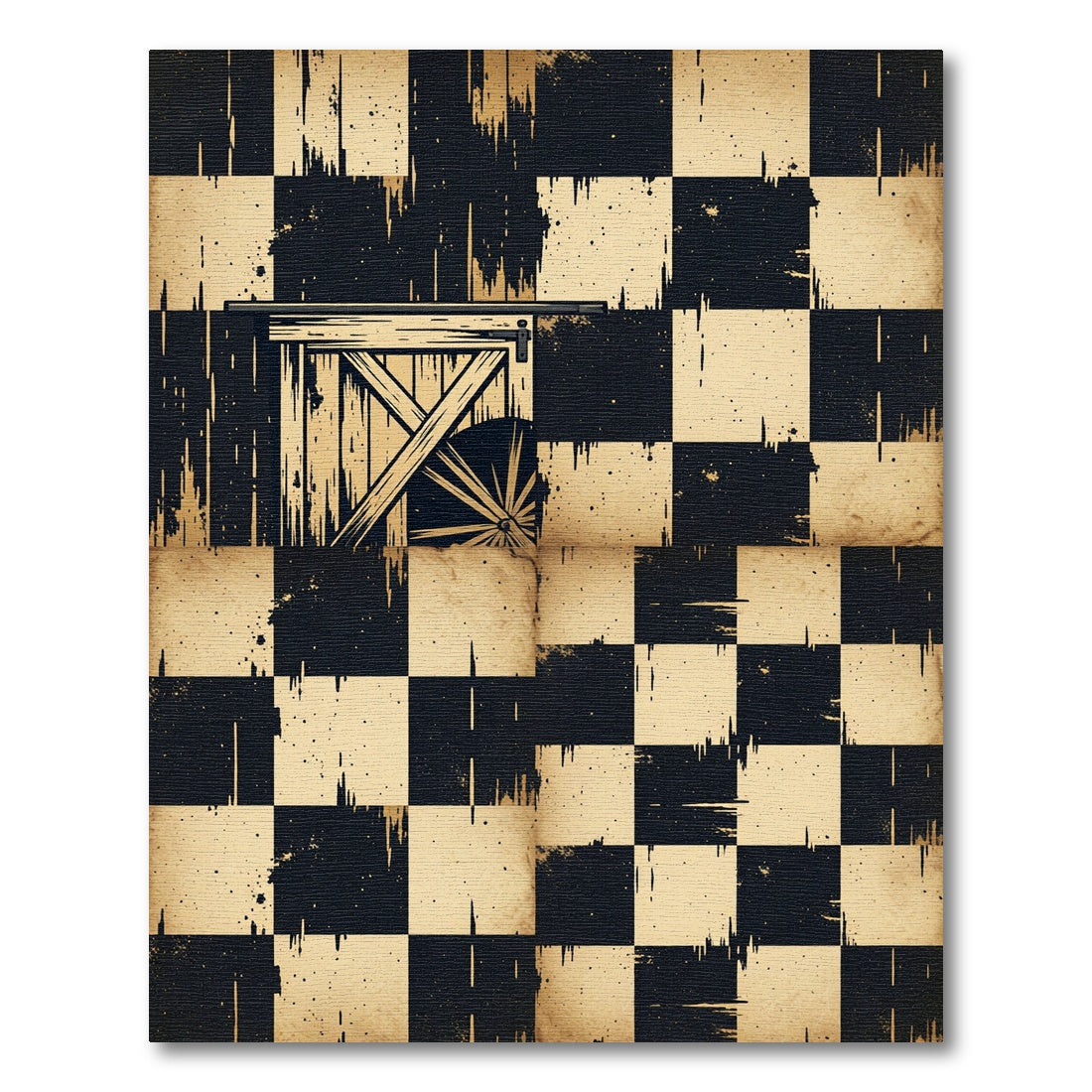 Distressed Checkered Barn Door Accent Rug