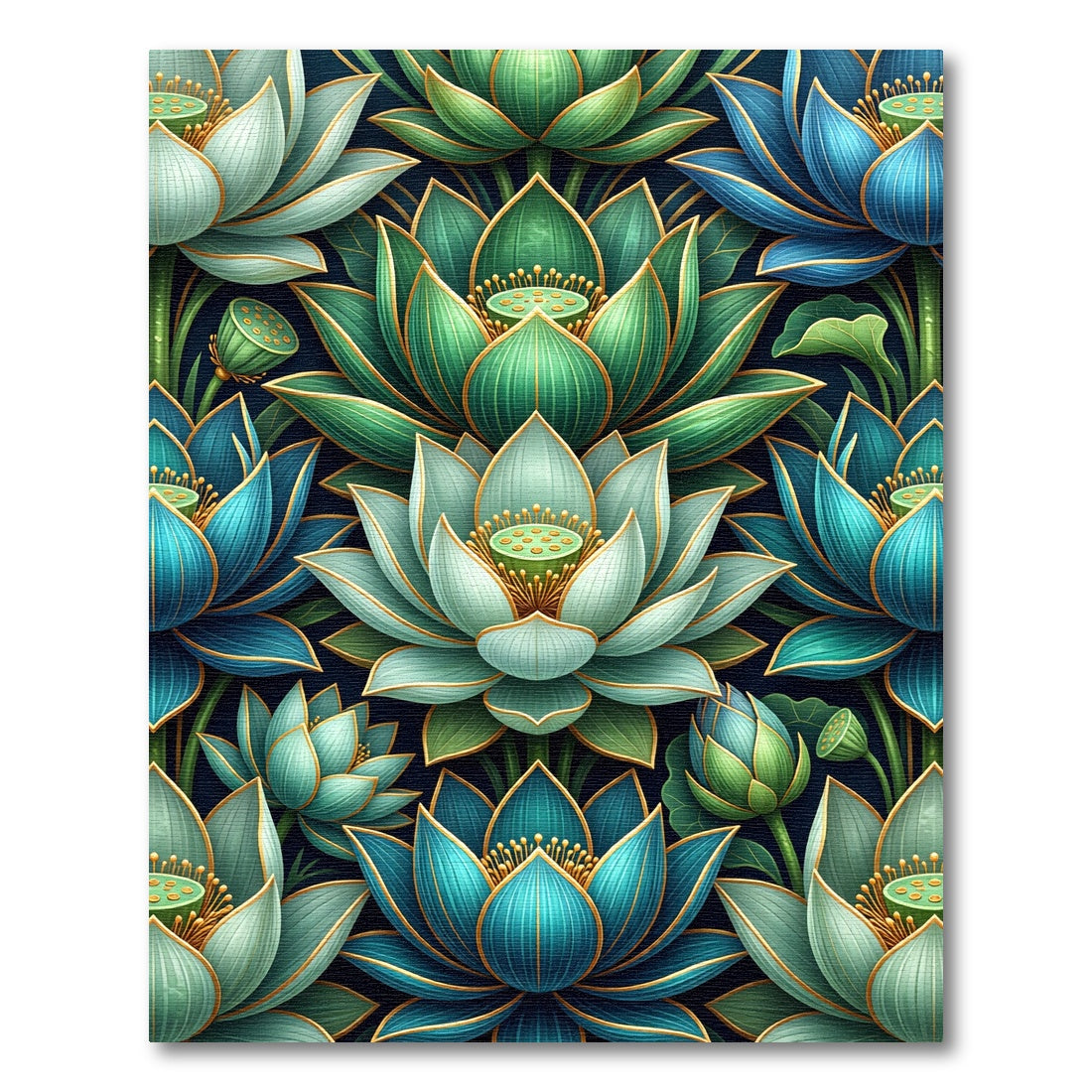 Golden Outline Teal Lotus Garden Rug