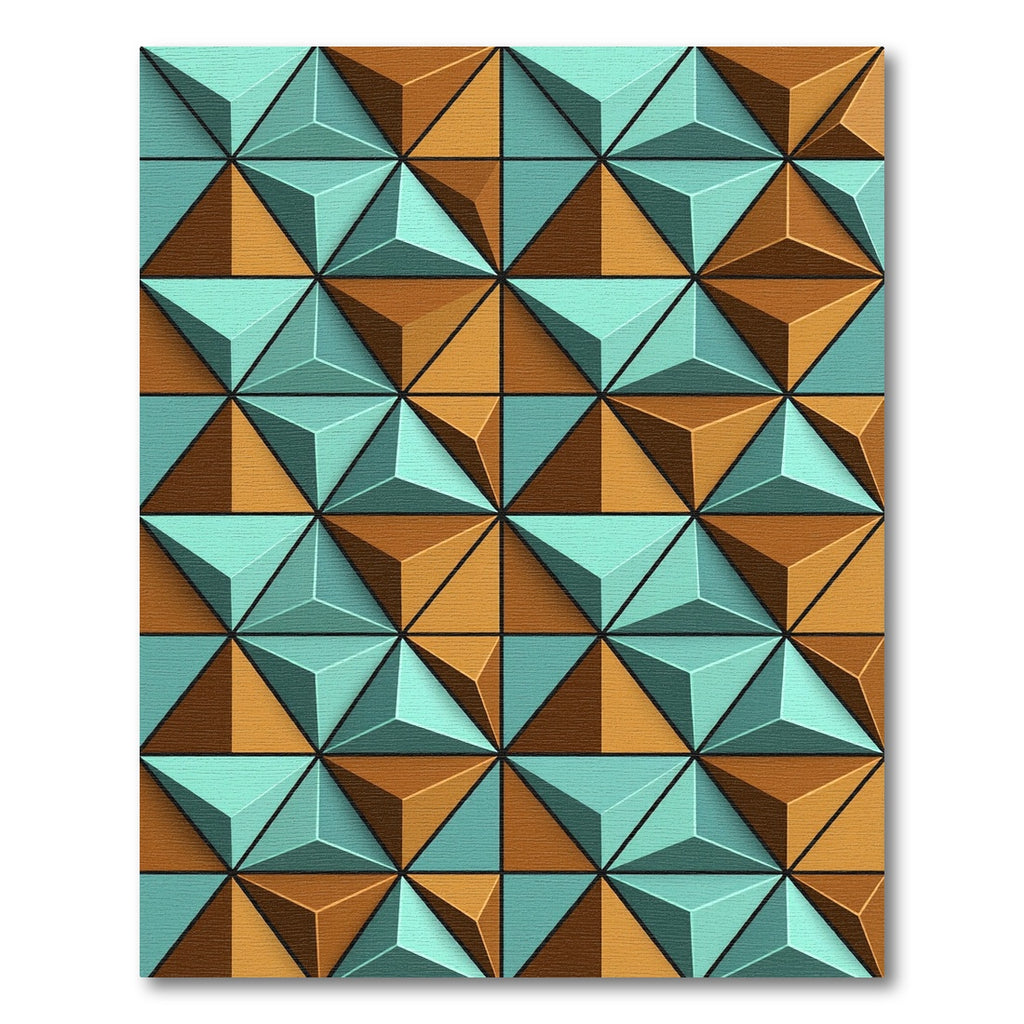 Geometric Teal and Copper 3D Pyramid Rug