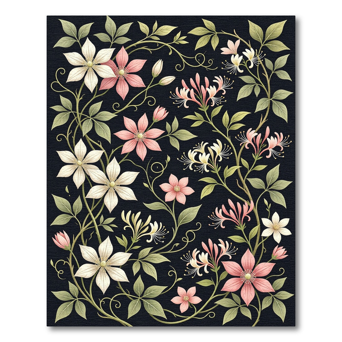 Pink White Floral Vine Garden Rug